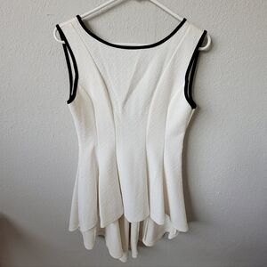 Monteau Soft White Peplum Top Black Ribbing Size L
